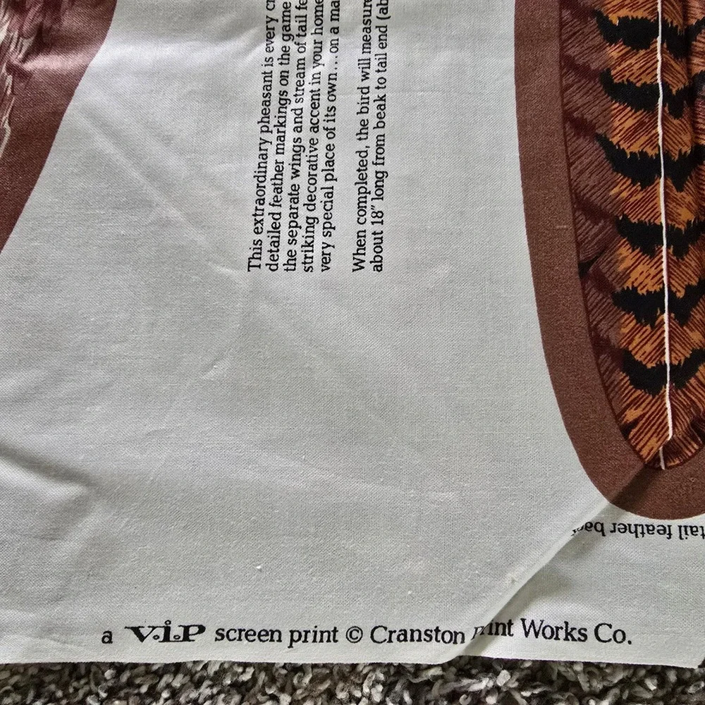 Cranston Print Works Ring-Necked Pheasant Fabric Panel Cut Sew Plush Vintage OS